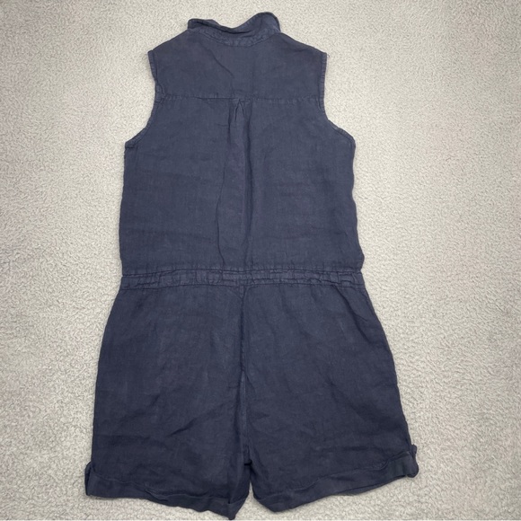 Marisa & Marie Romper Womens Small Blue Linen Half Button Coastal Vacation Beach - Picture 12 of 16